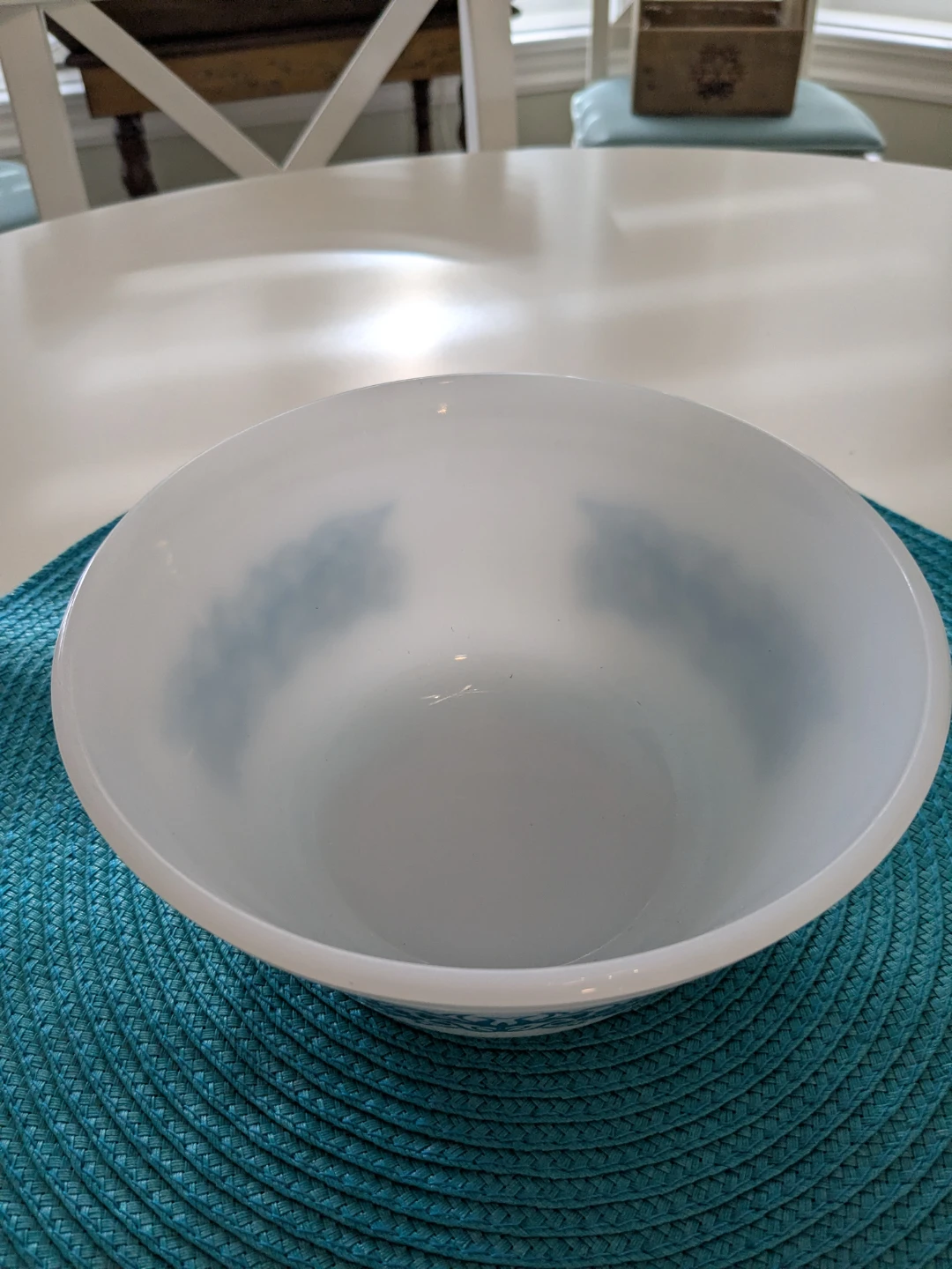 Pyrex White Mixing Bowl with Blue Floral Pattern - photo 3