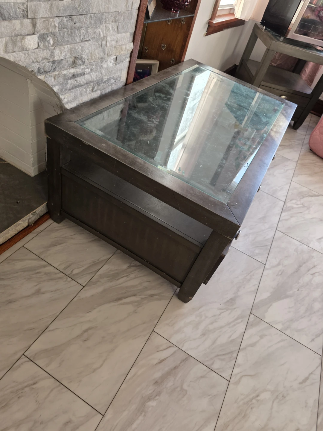 Coffee Table with Glass Top and Storage Drawers - photo 2