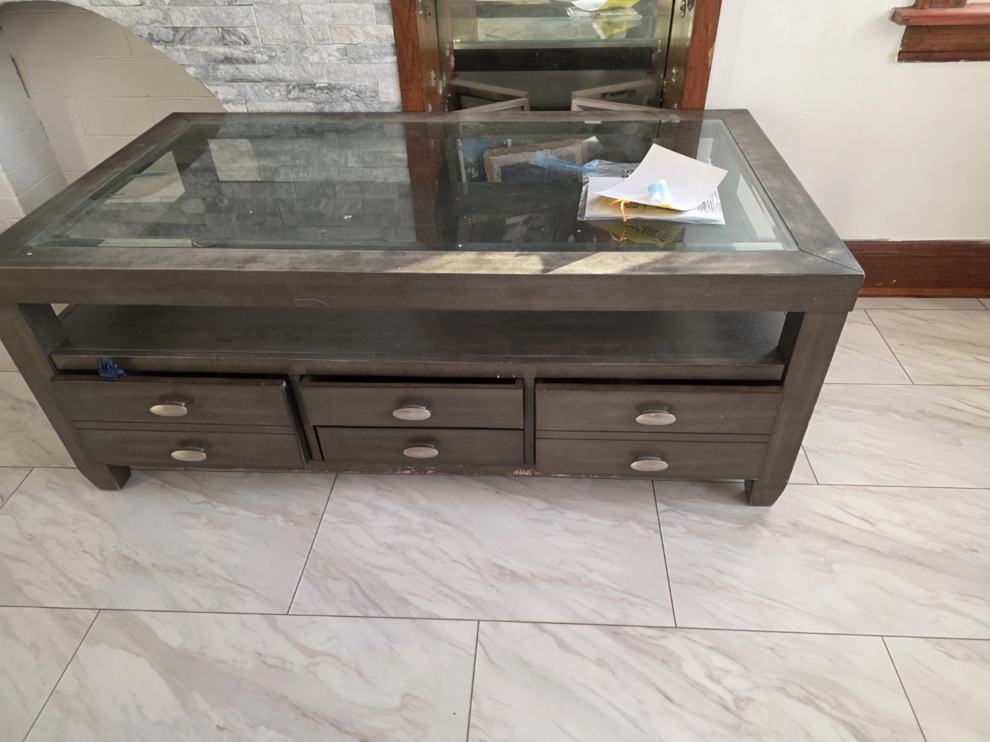 Coffee Table with Glass Top and Storage Drawers - photo 4