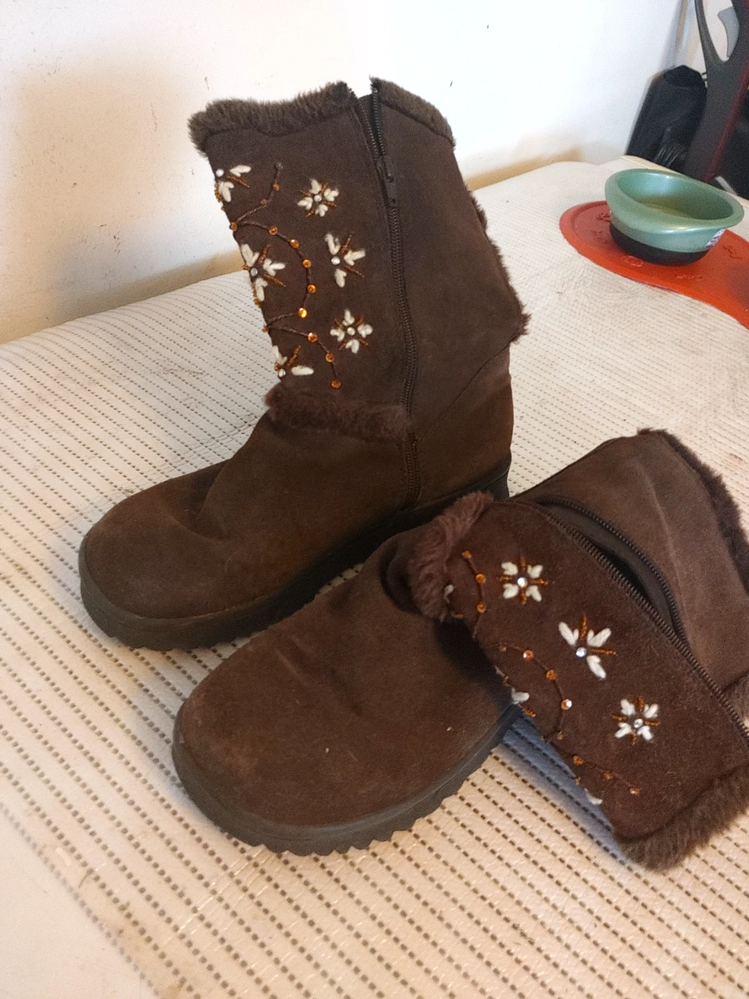 Brown Embroidered Winter Boots