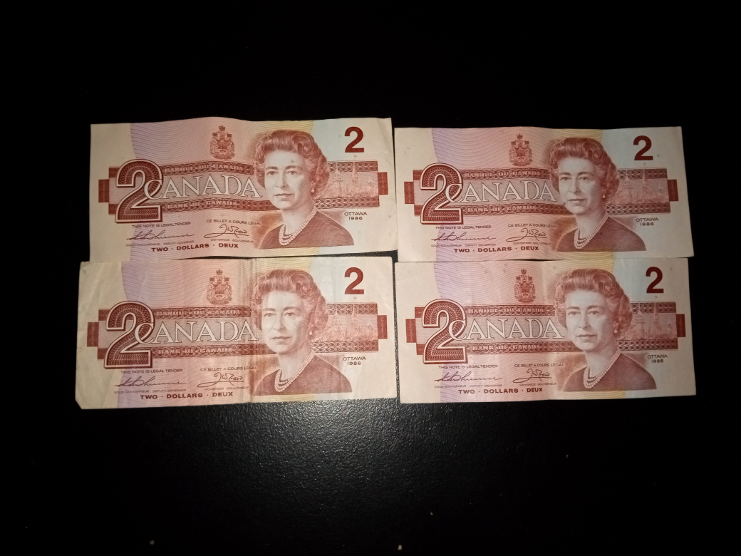 Four Canadian $2 Bills (1986)