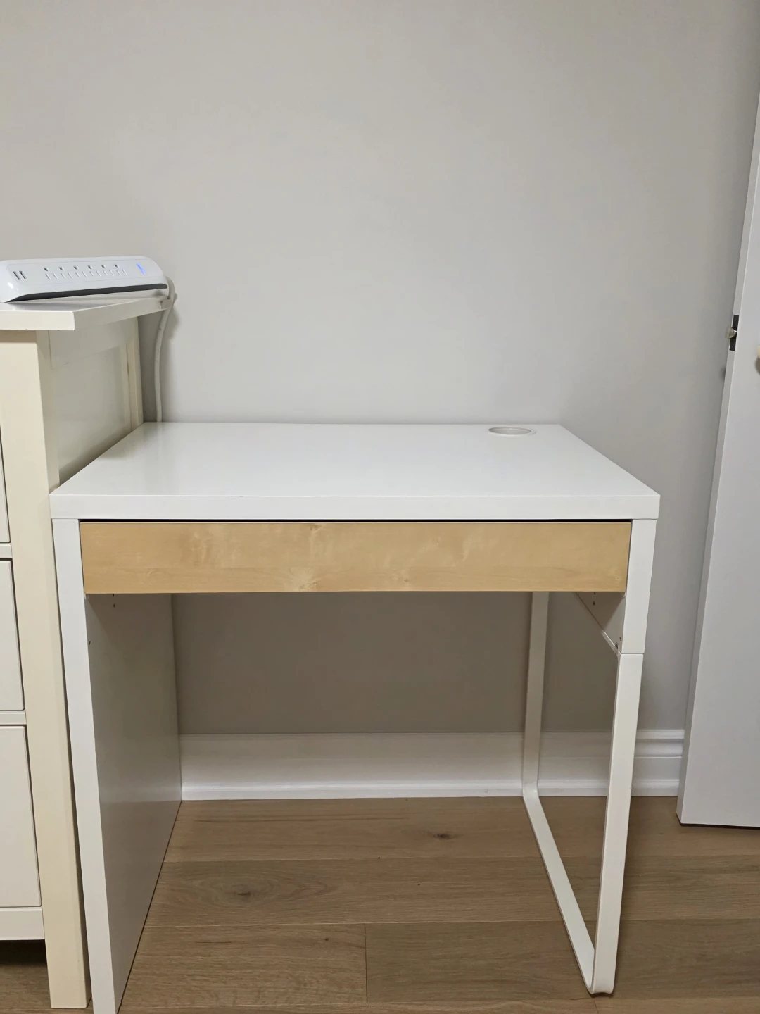White Desk with Drawer and Cable Hole
