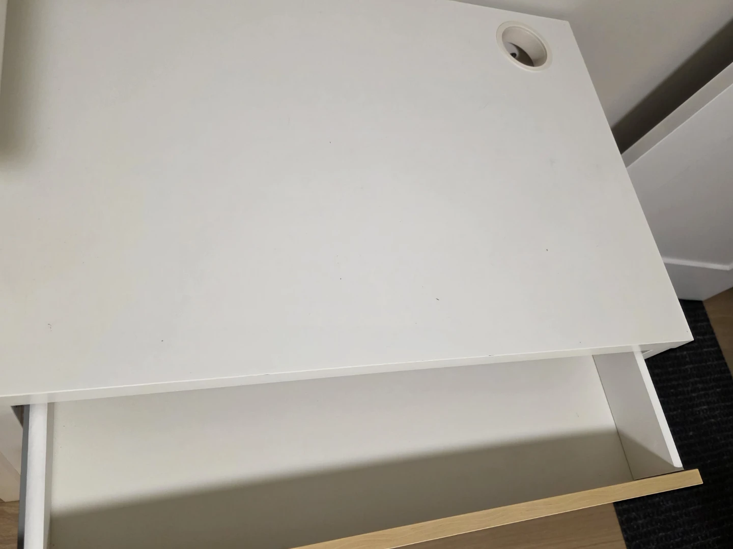 White Desk with Drawer and Cable Hole - photo 2