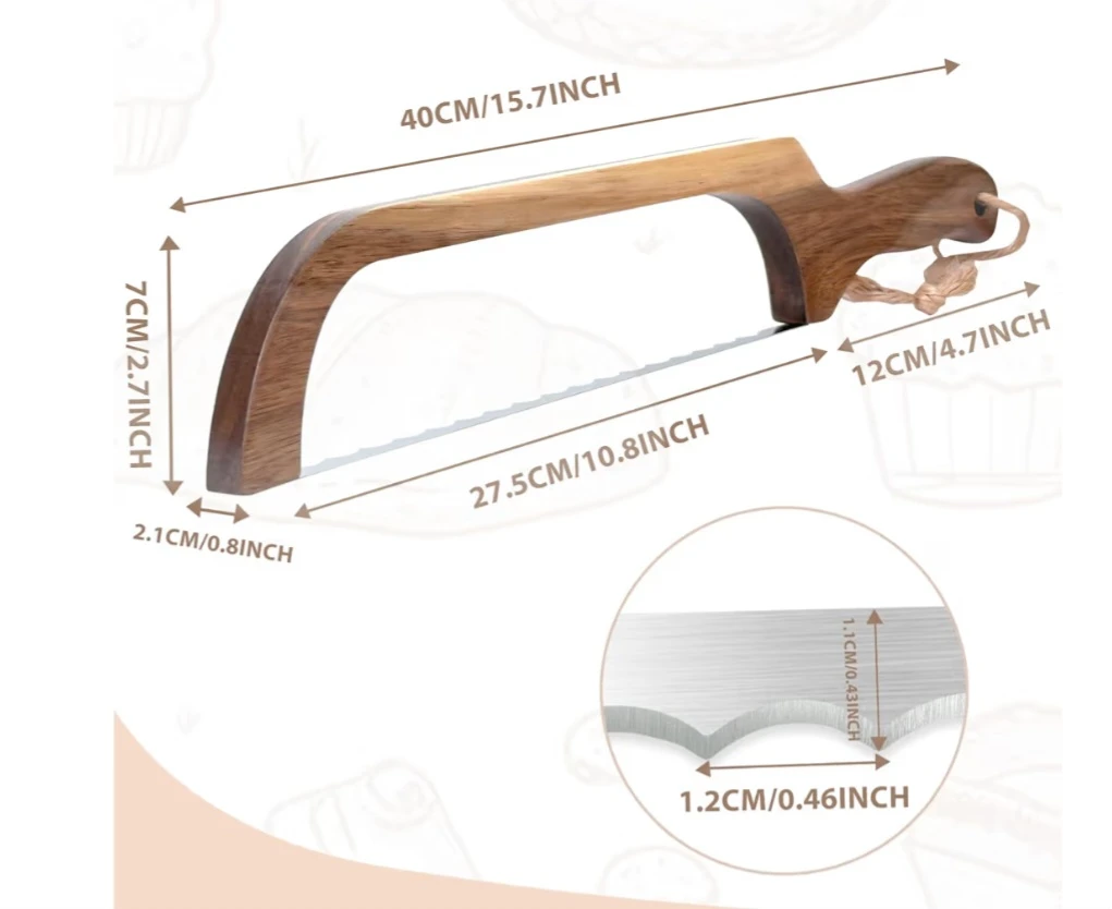 Bread Knife for Homemade Bread,Wooden Sourdough Bread Slicer - photo 3