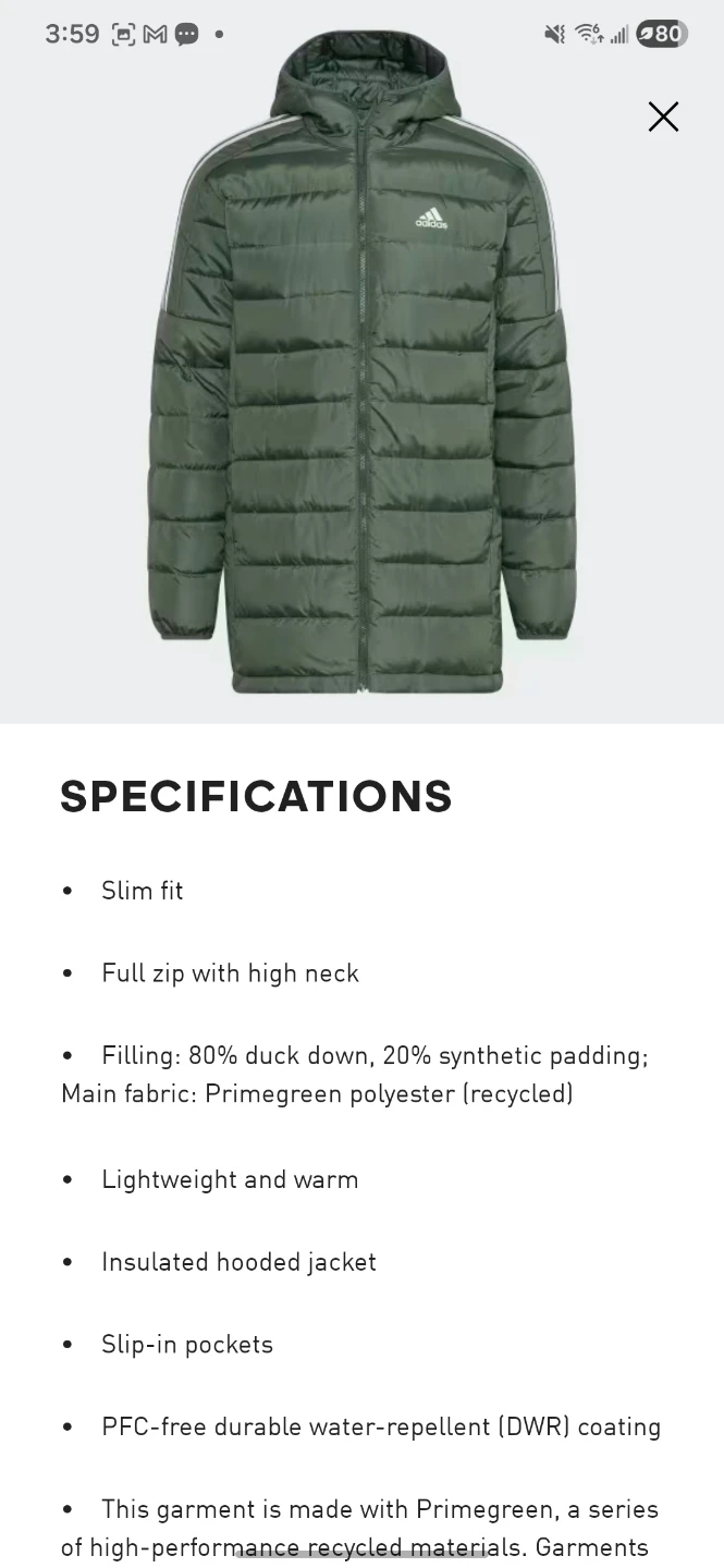 Adidas Essentials Down Parka - Green Oxide - photo 2