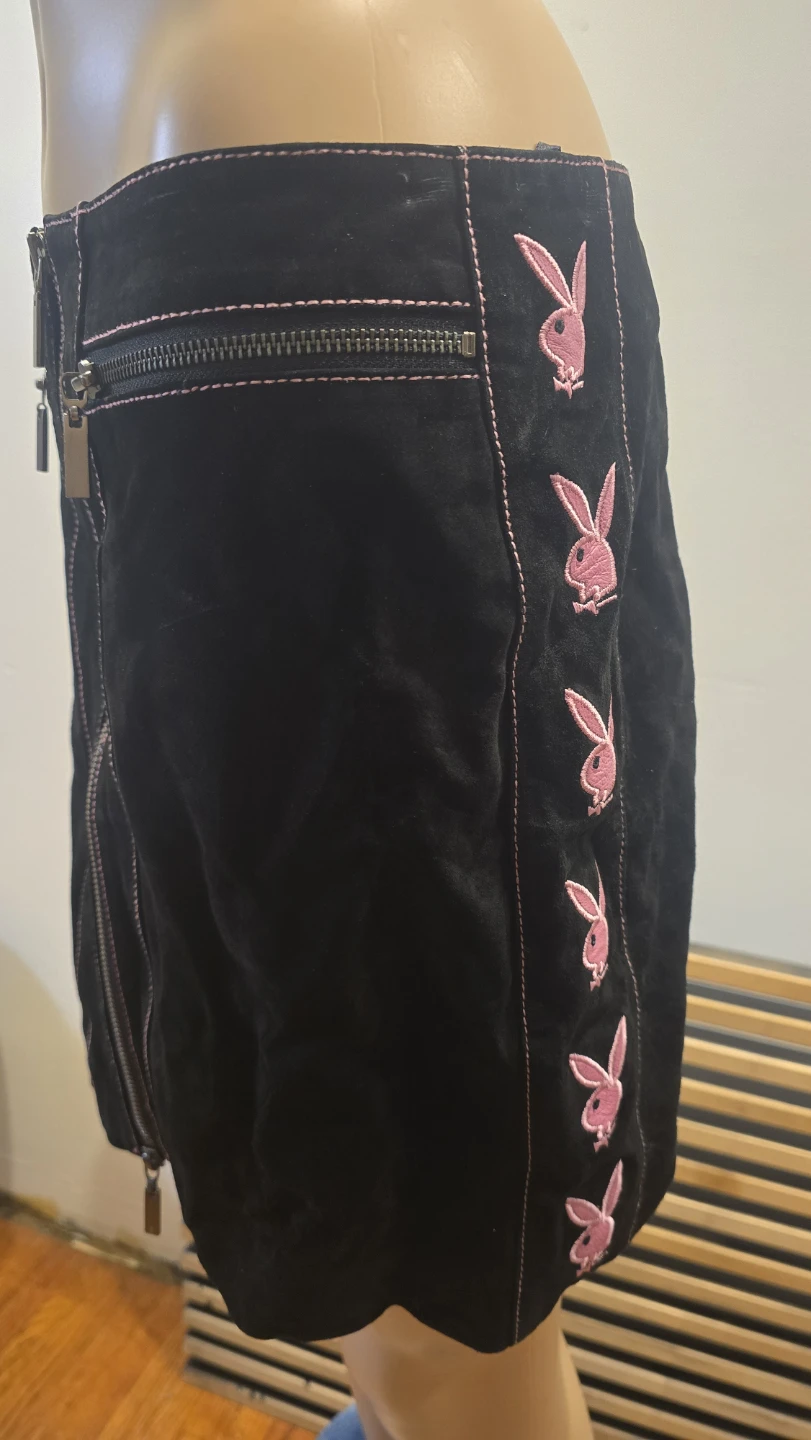 Playboy leather Mini Skirt with Pink Bunny Logos - photo 2