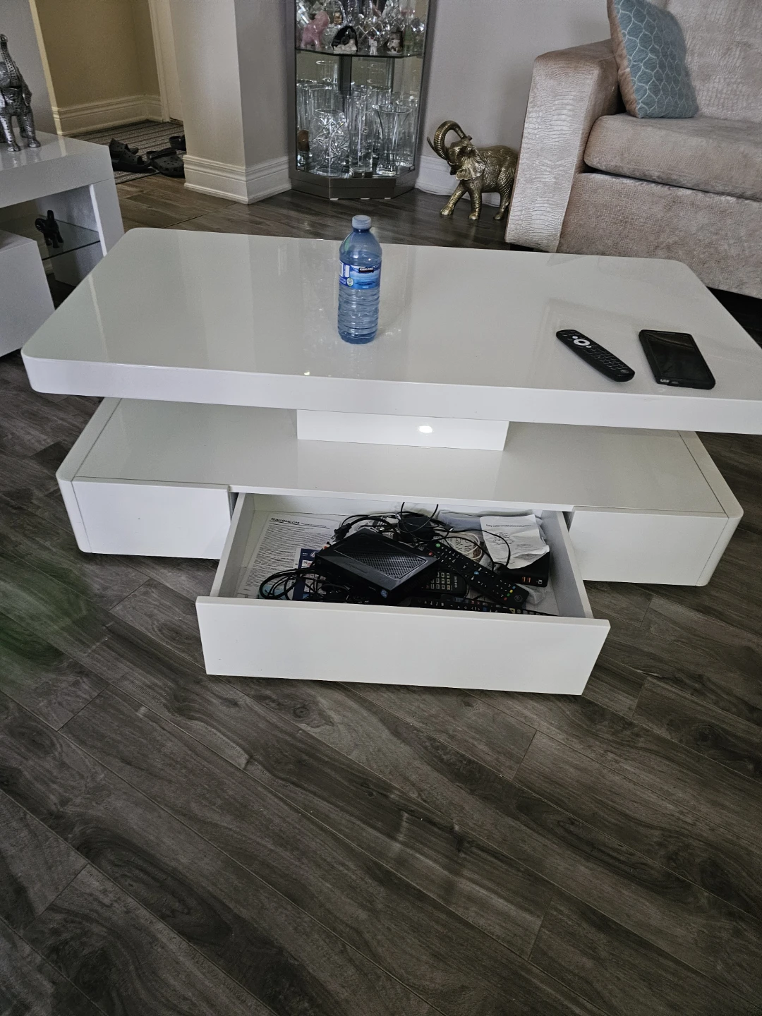 White Modern Coffee Table with Storage Drawers