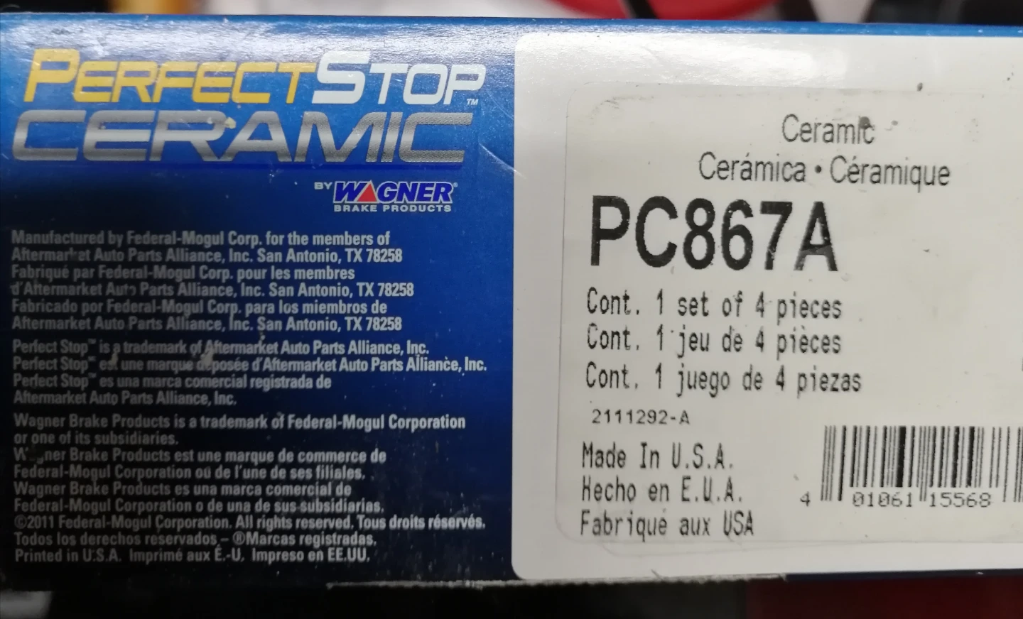 Perfect Stop Ceramic Brake Pads PC867A