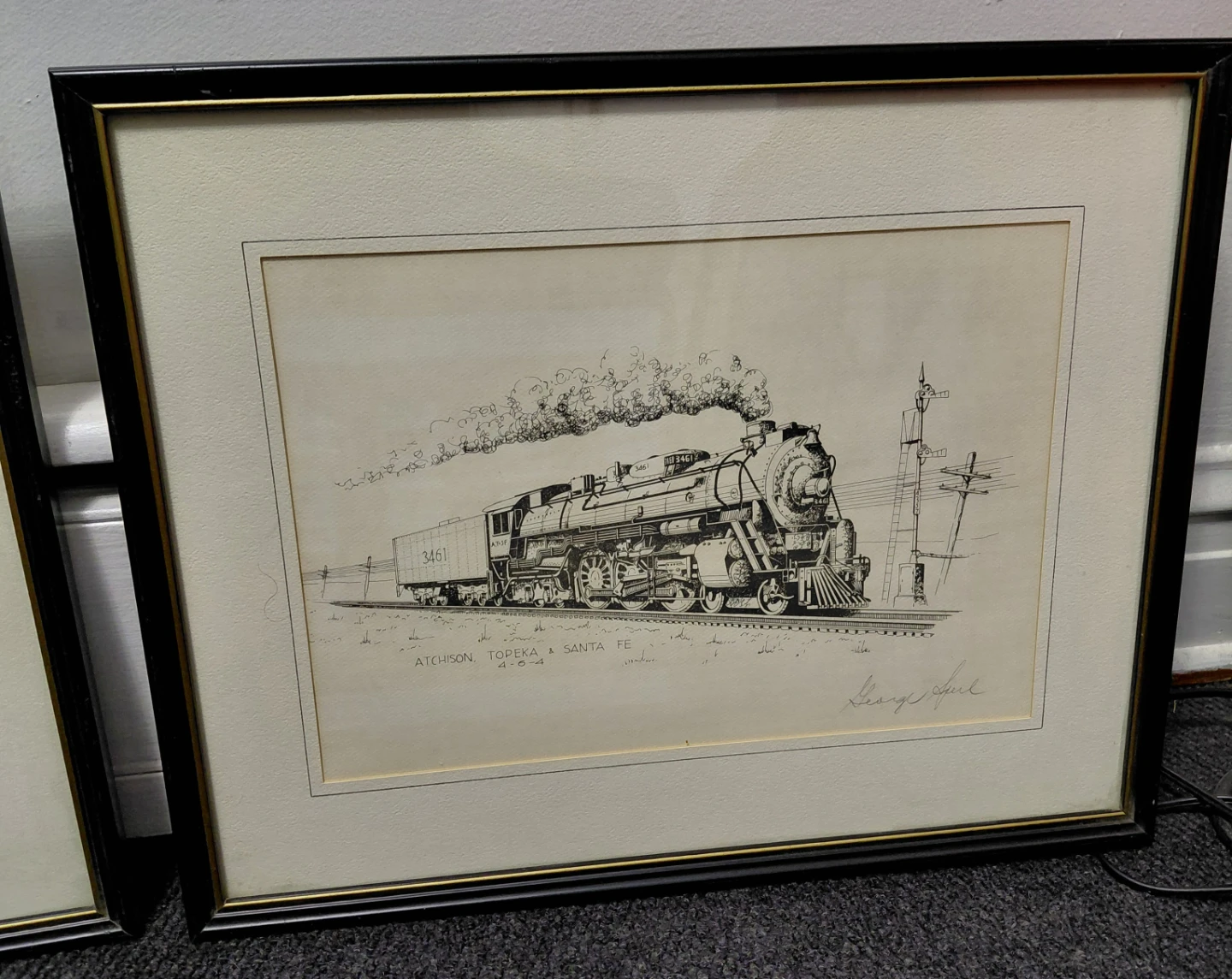 Set of 3 Framed Train Lithographs by George Sperl 21" x 17" - photo 3