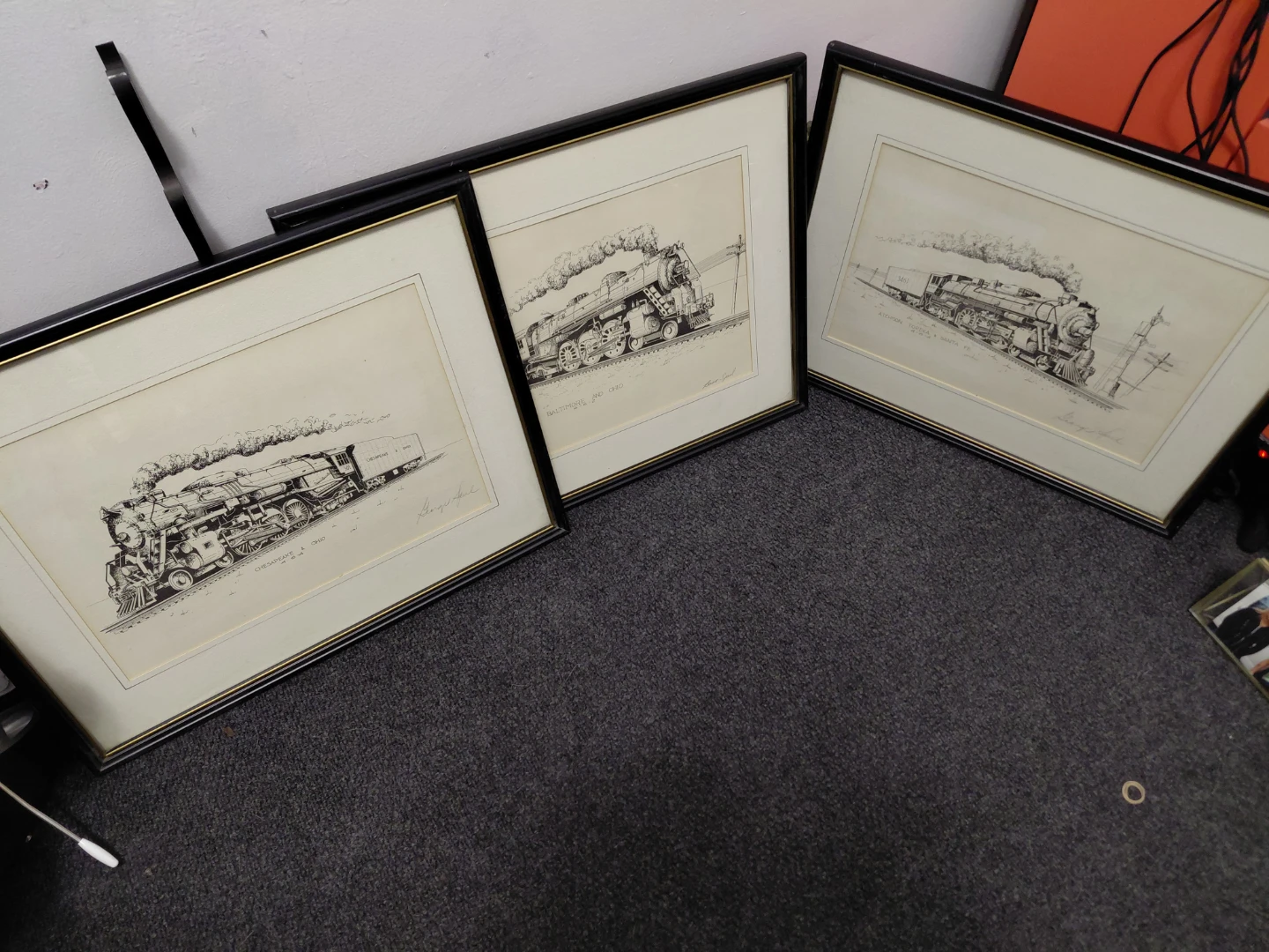 Set of 3 Framed Train Lithographs by George Sperl 21" x 17" - photo 4