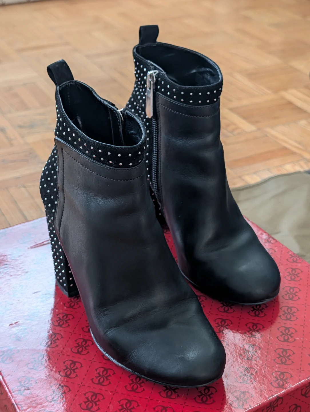 Guess Multi-leather Black Ankle Boots with Studs - photo 2
