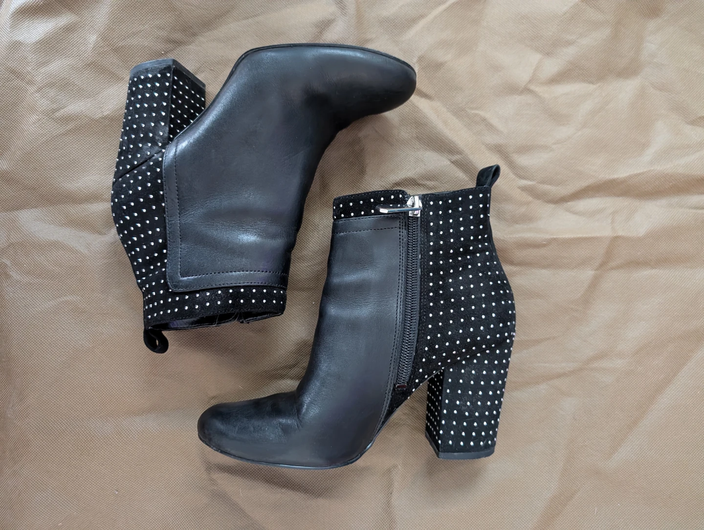 Guess Multi-leather Black Ankle Boots with Studs