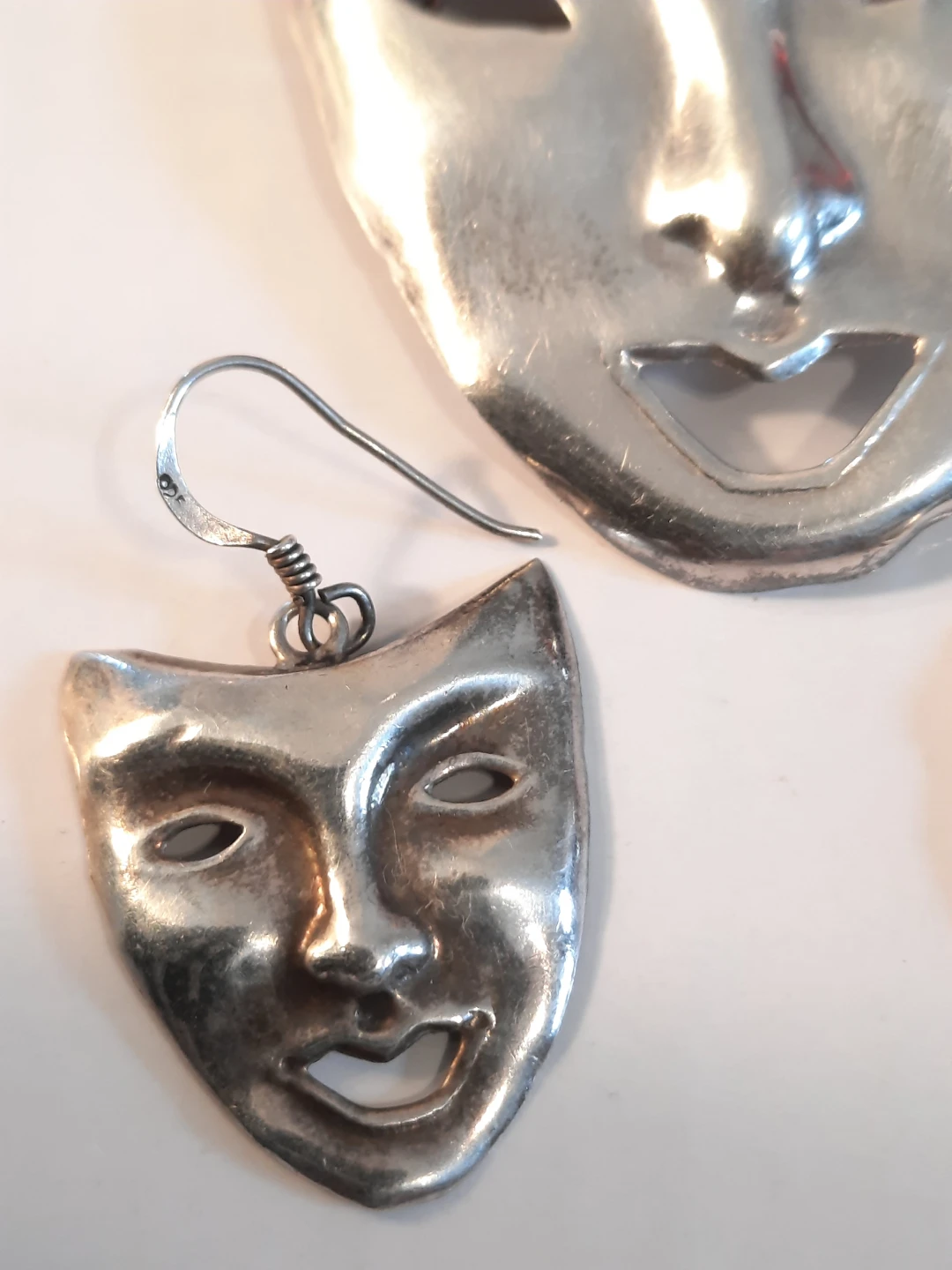 Vintage ND 925 Silver Mask Brooch & Earrings Set - photo 5