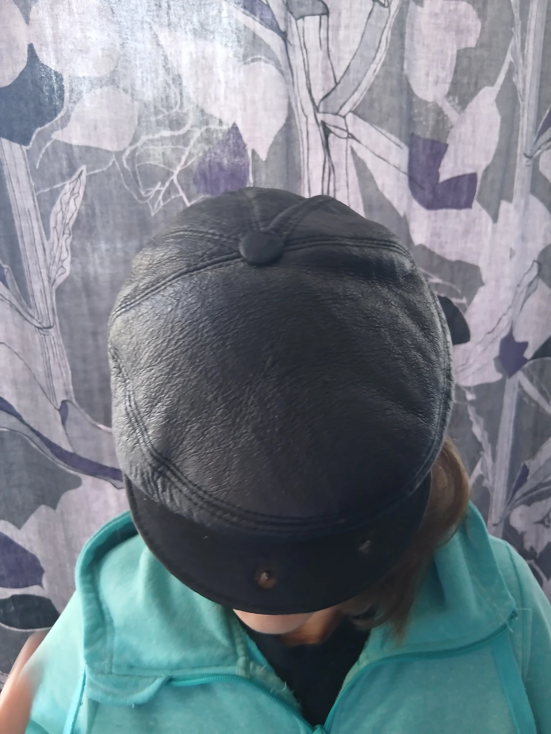 Black Leather Cap with Ear Flaps and sheep fur inside - photo 5