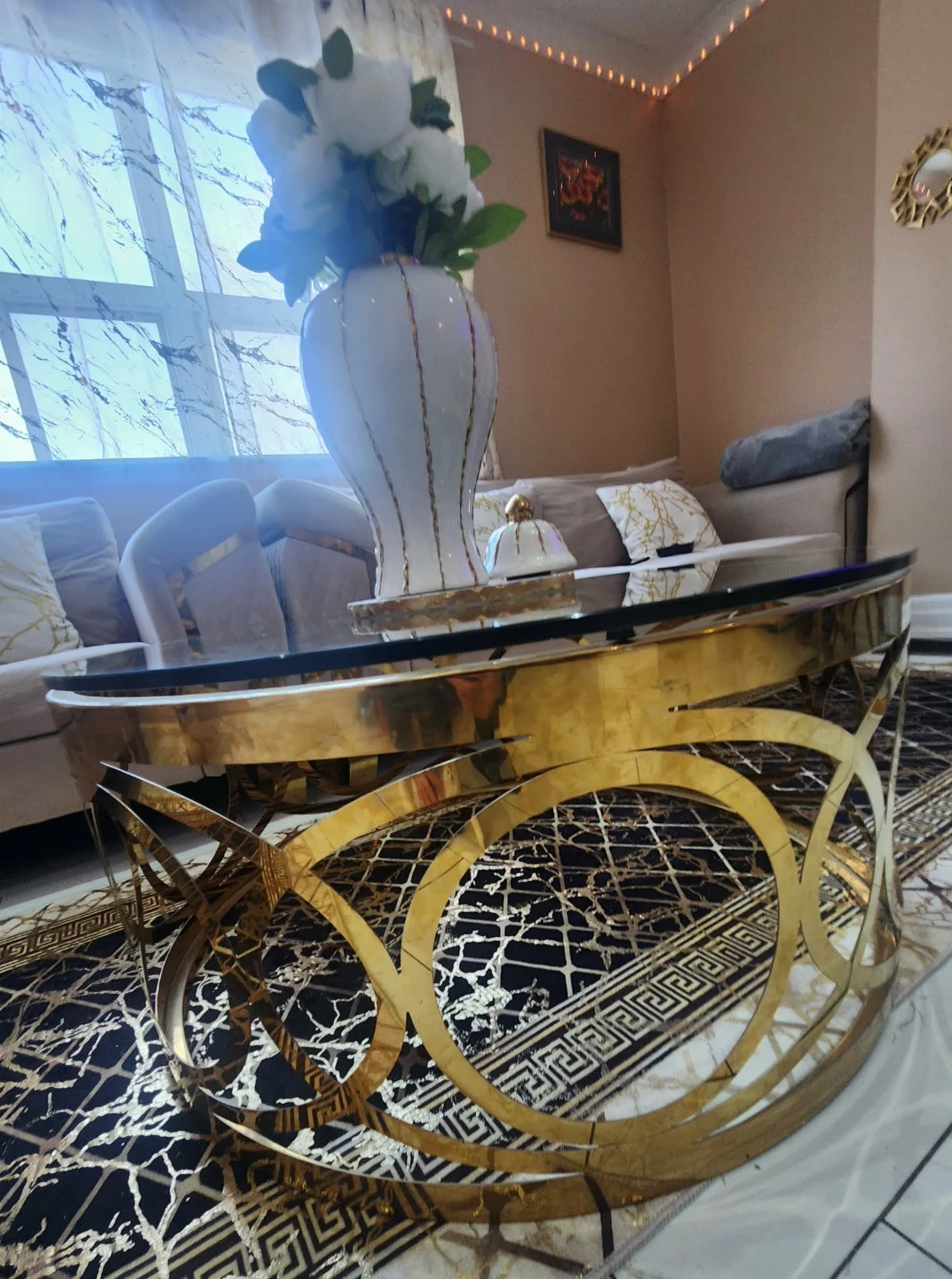 Gold & Glass Round Coffee Table