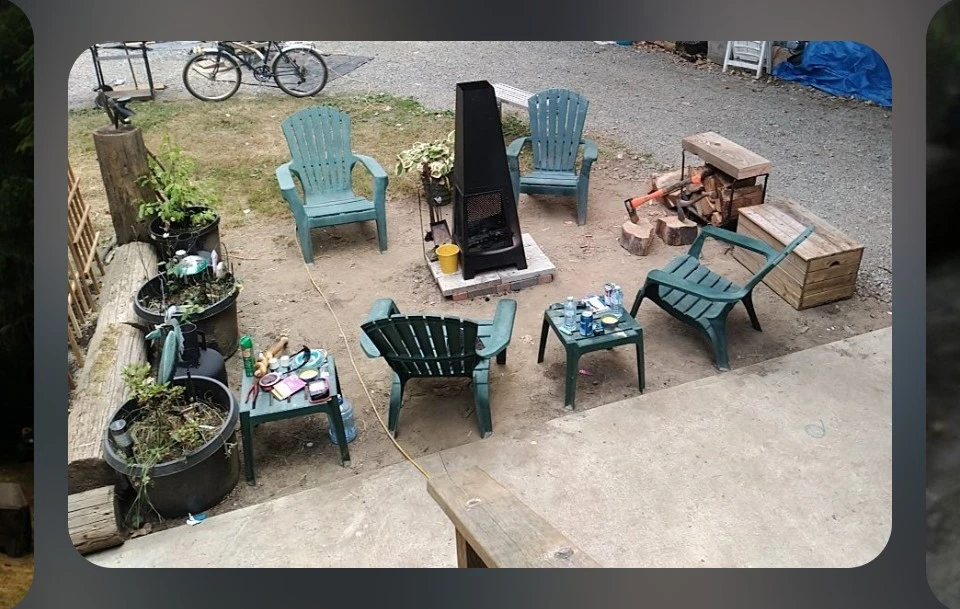 Fire pit and Tasco telescope