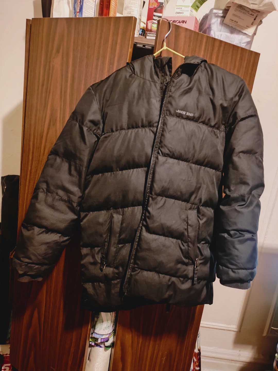 🧡Lands' End Black Puffer winter coat- Size L 10/12