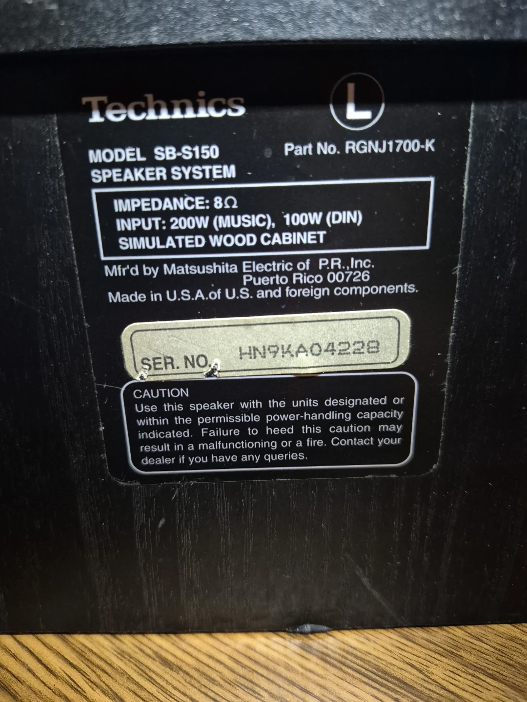 Technics SB-S150 Speaker System - photo 3