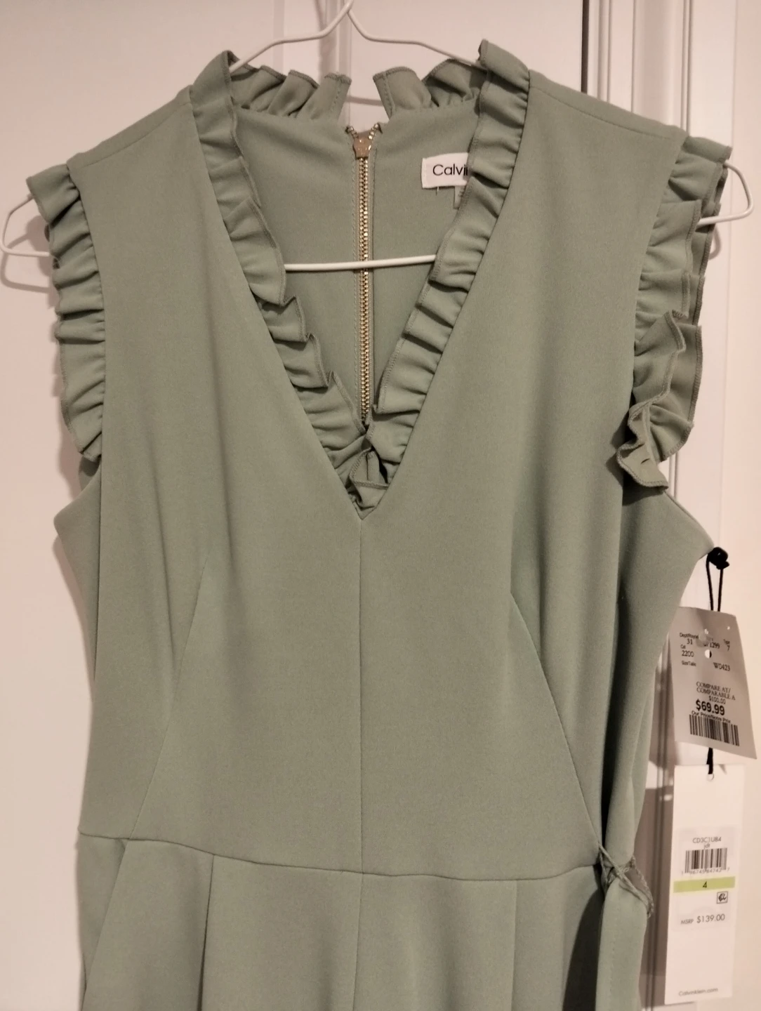 Calvin Klein Women's Sage Green Ruffle Detail Jumpsuit Size 4 - photo 5