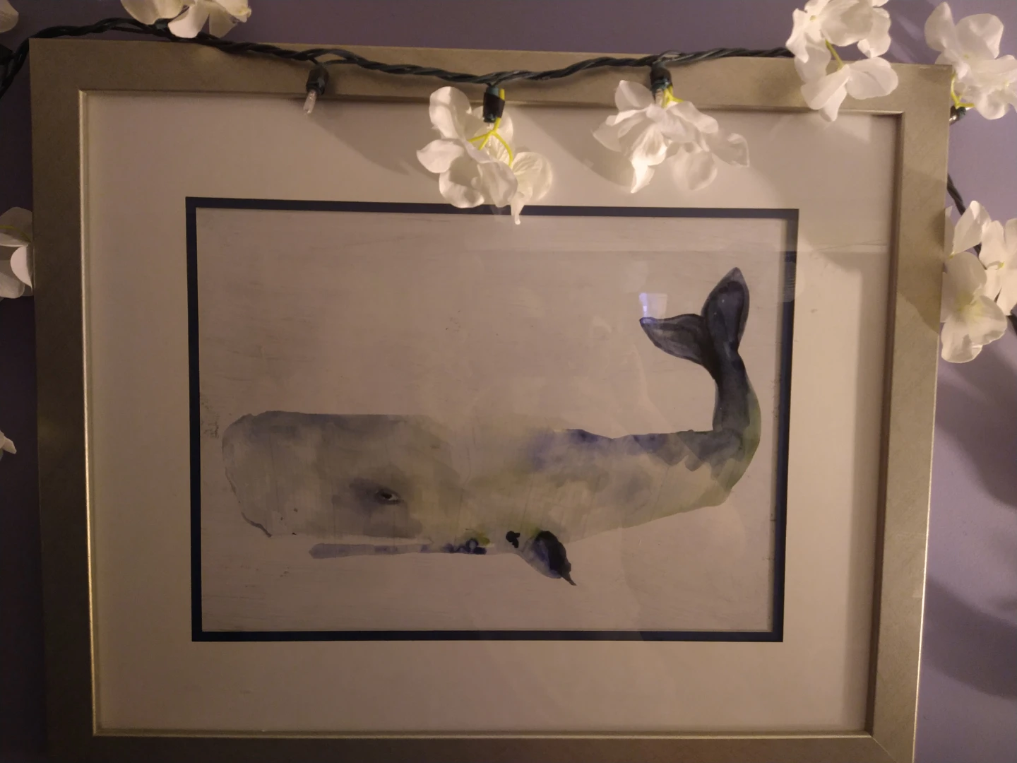Whale Watercolor Print Framed