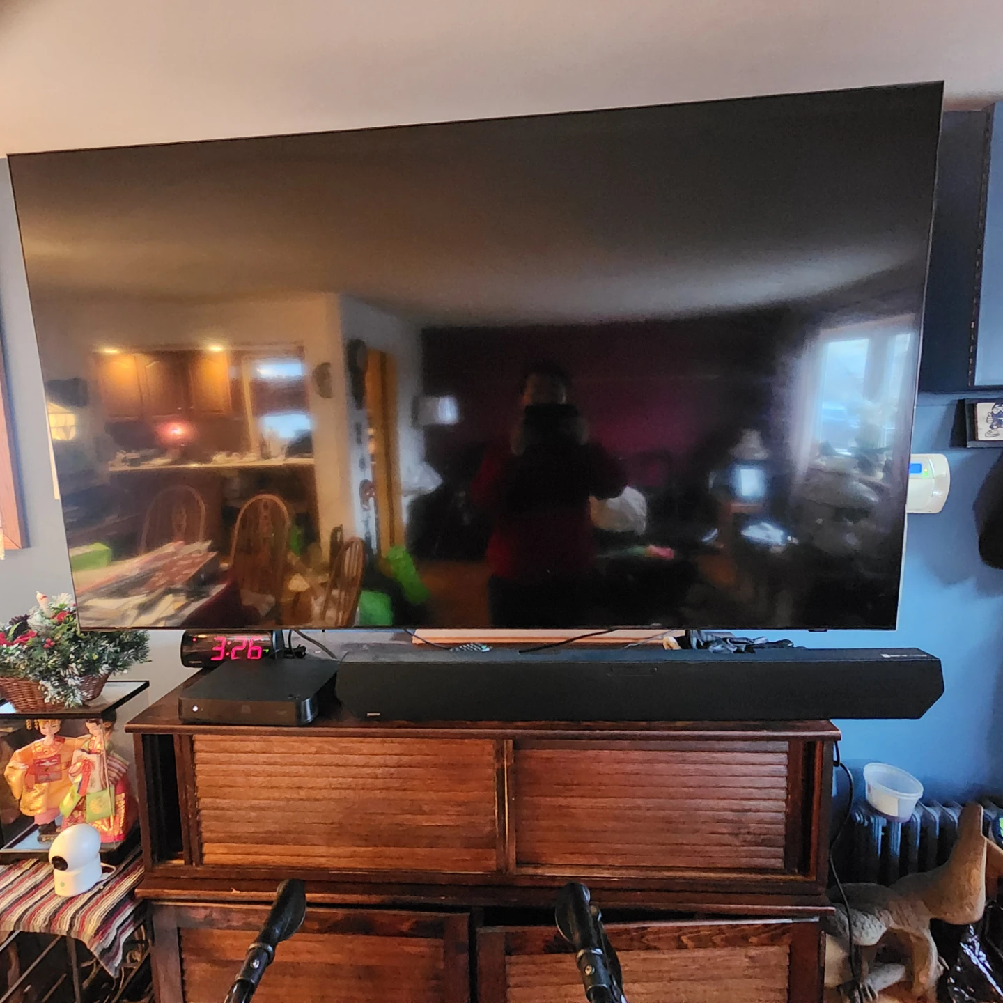 Samsung 65in flat TV with sound bar