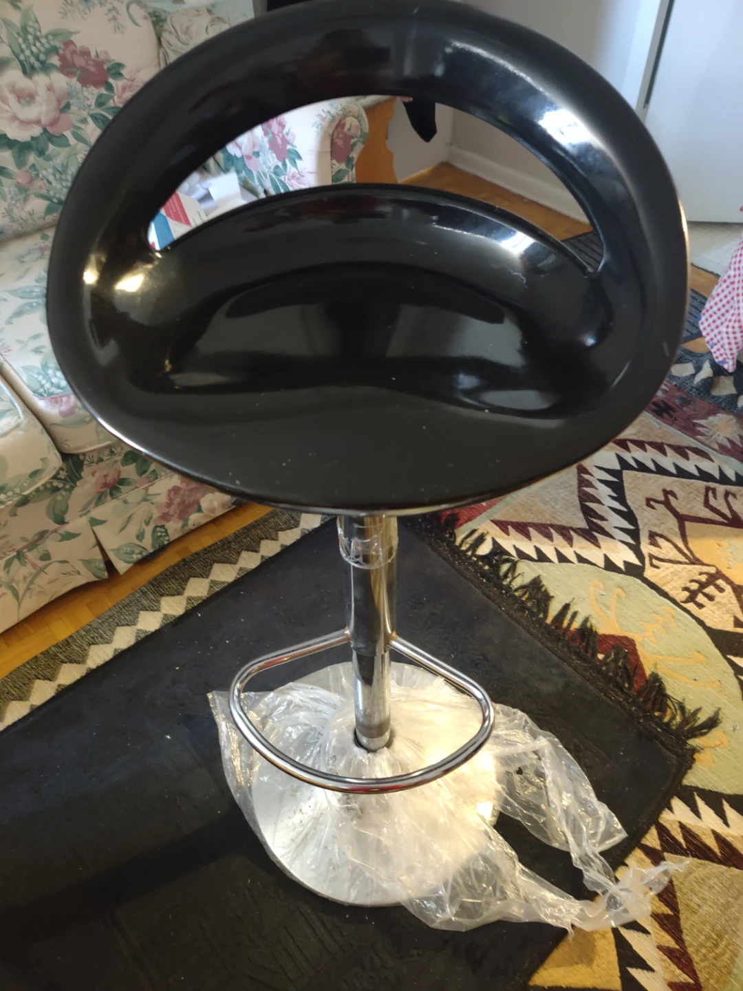 Adjustable Black Bar Stool with Chrome Base