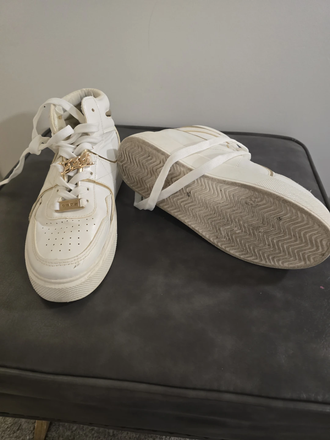 Bebe Monah High Top Sneakers - White/Gold - US 7.5 - photo 3