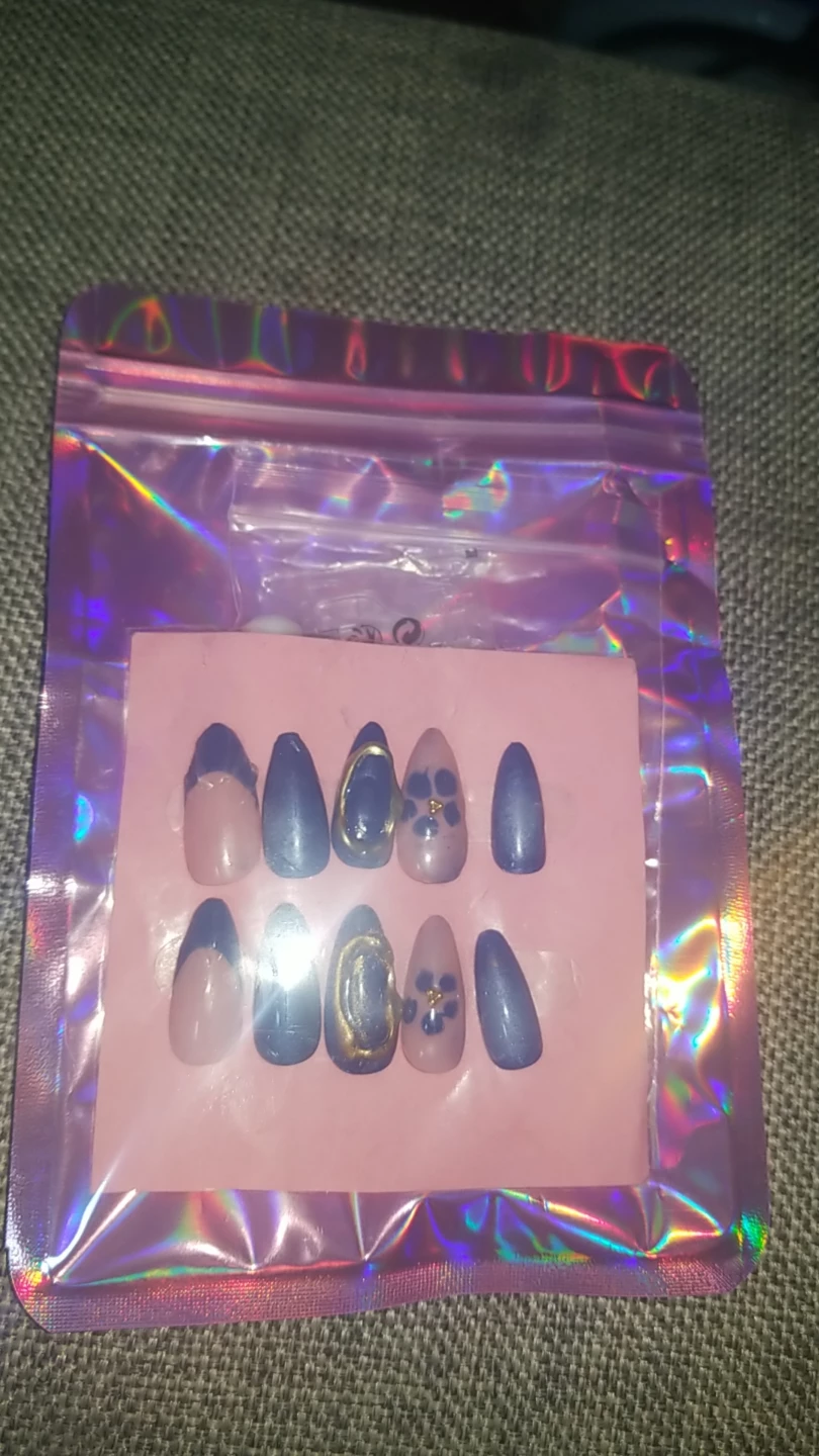 Press-On Nails - Blue & Gold Accents