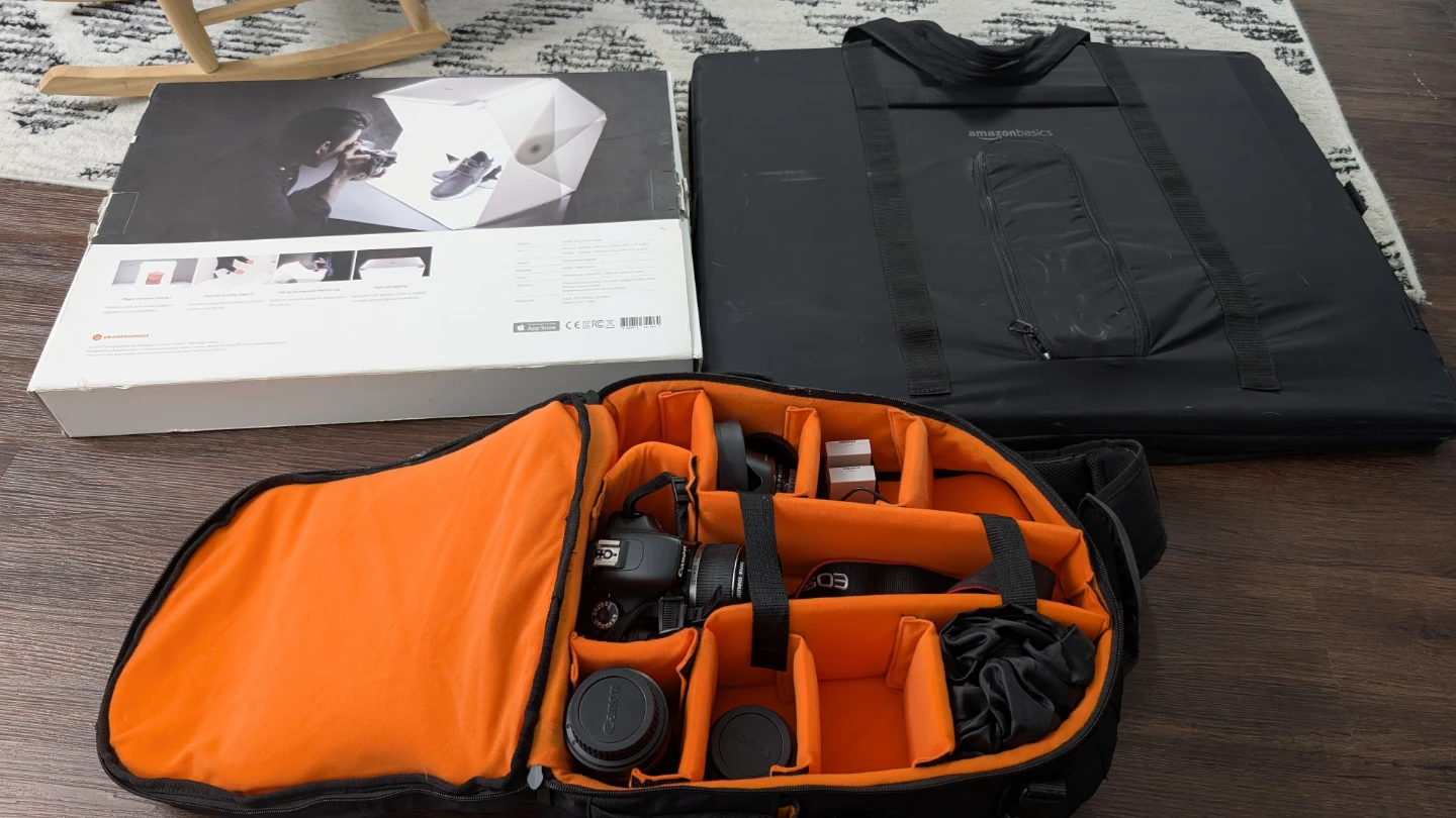 Canon EOS 550D, Extra Lenses, Camera Bag, Light Box