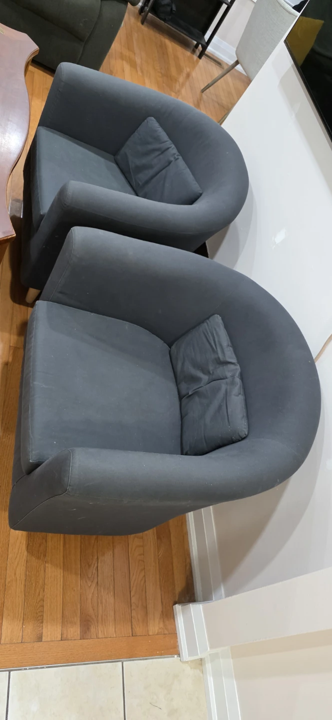 2 Modern Grey Barrel Chairs – Must Go ASAP