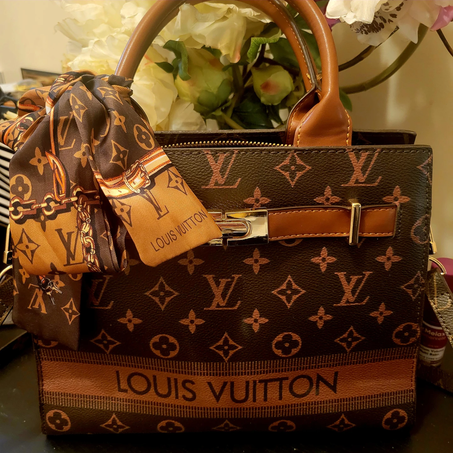 Louis Vuitton Brown Handbag with Scarf - photo 2