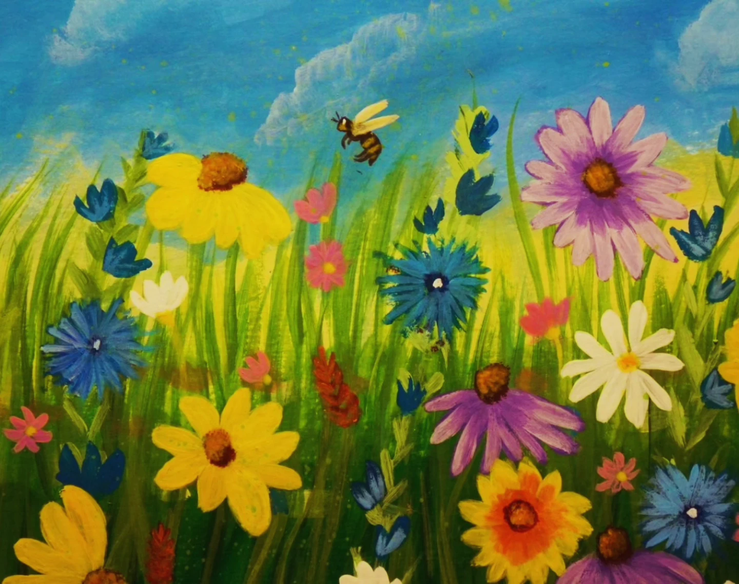 Framed Floral Painting with Bees - photo 2