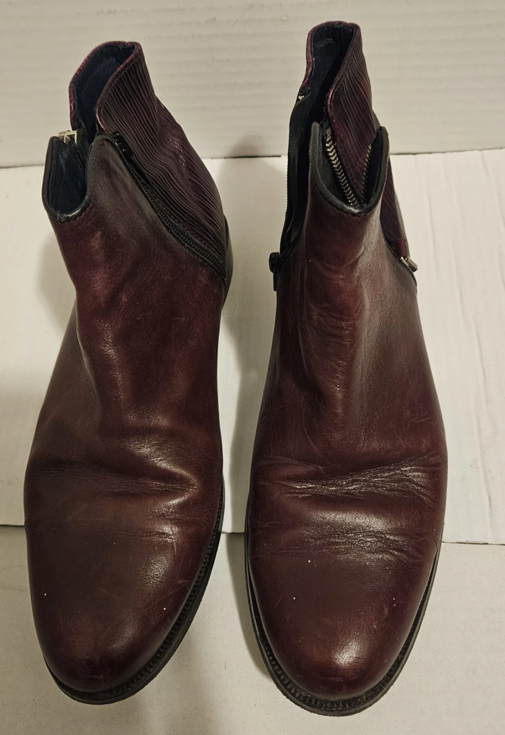 Burgundy Brown  Leather Ankle Boots