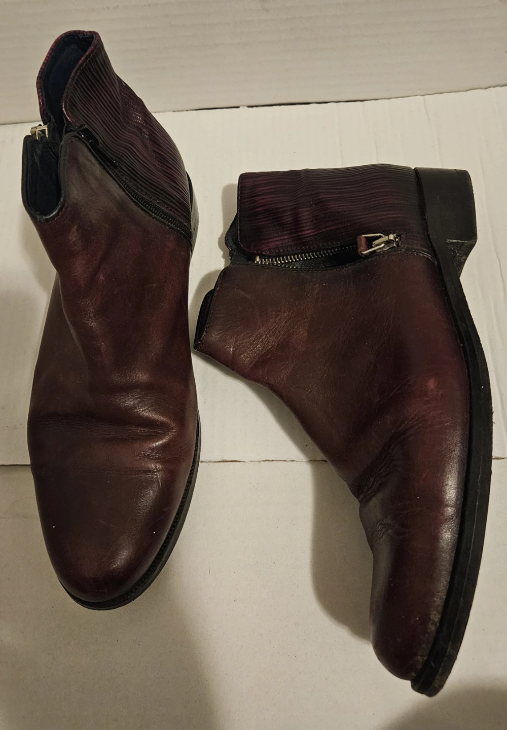 Burgundy Brown  Leather Ankle Boots - photo 2