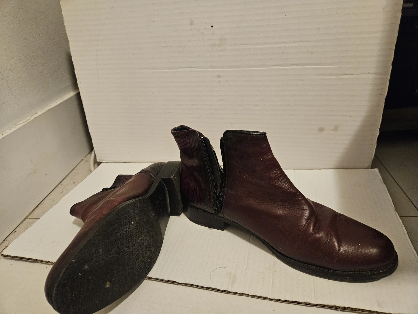 Burgundy Brown  Leather Ankle Boots - photo 3