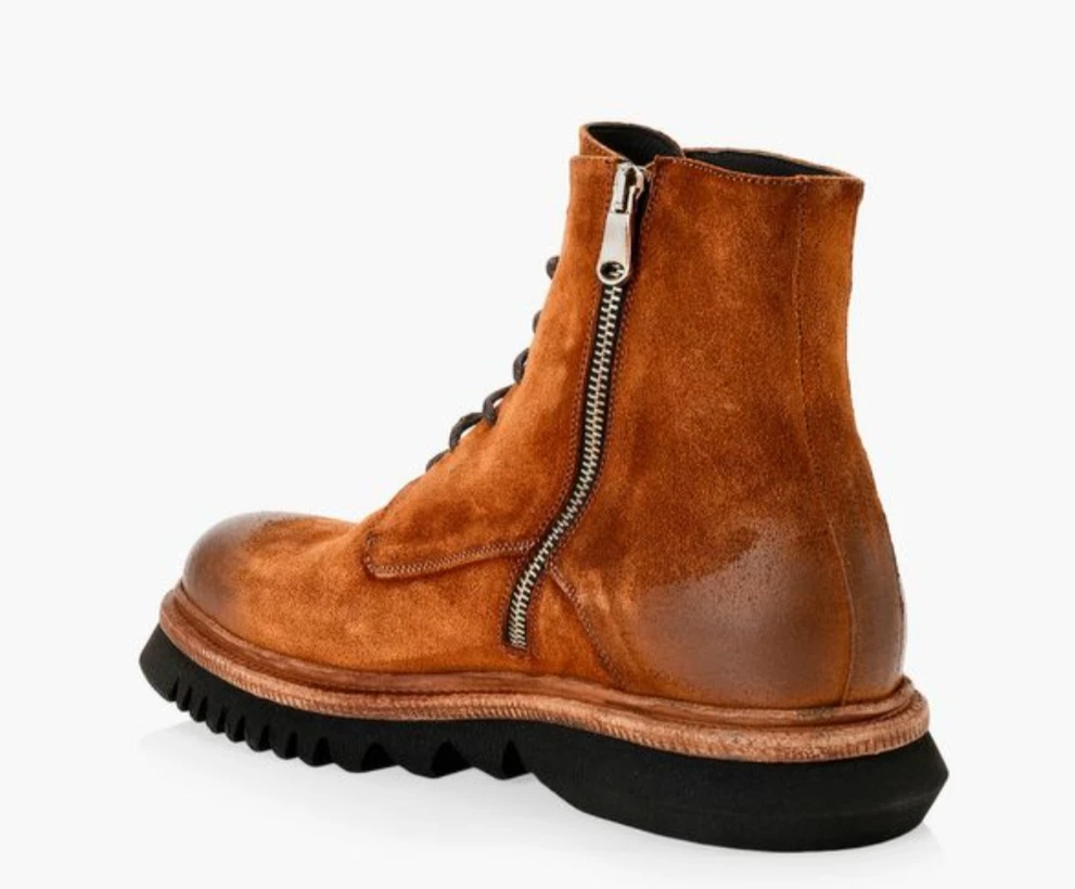 Brown Suede Lace-Up Boots with Side Zipper - photo 2