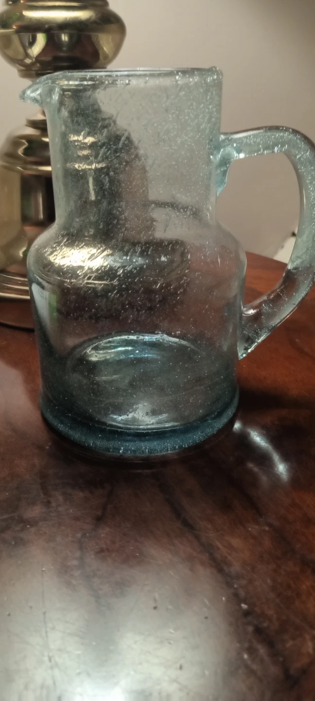 Teal bubble art glass pitcher - photo 2