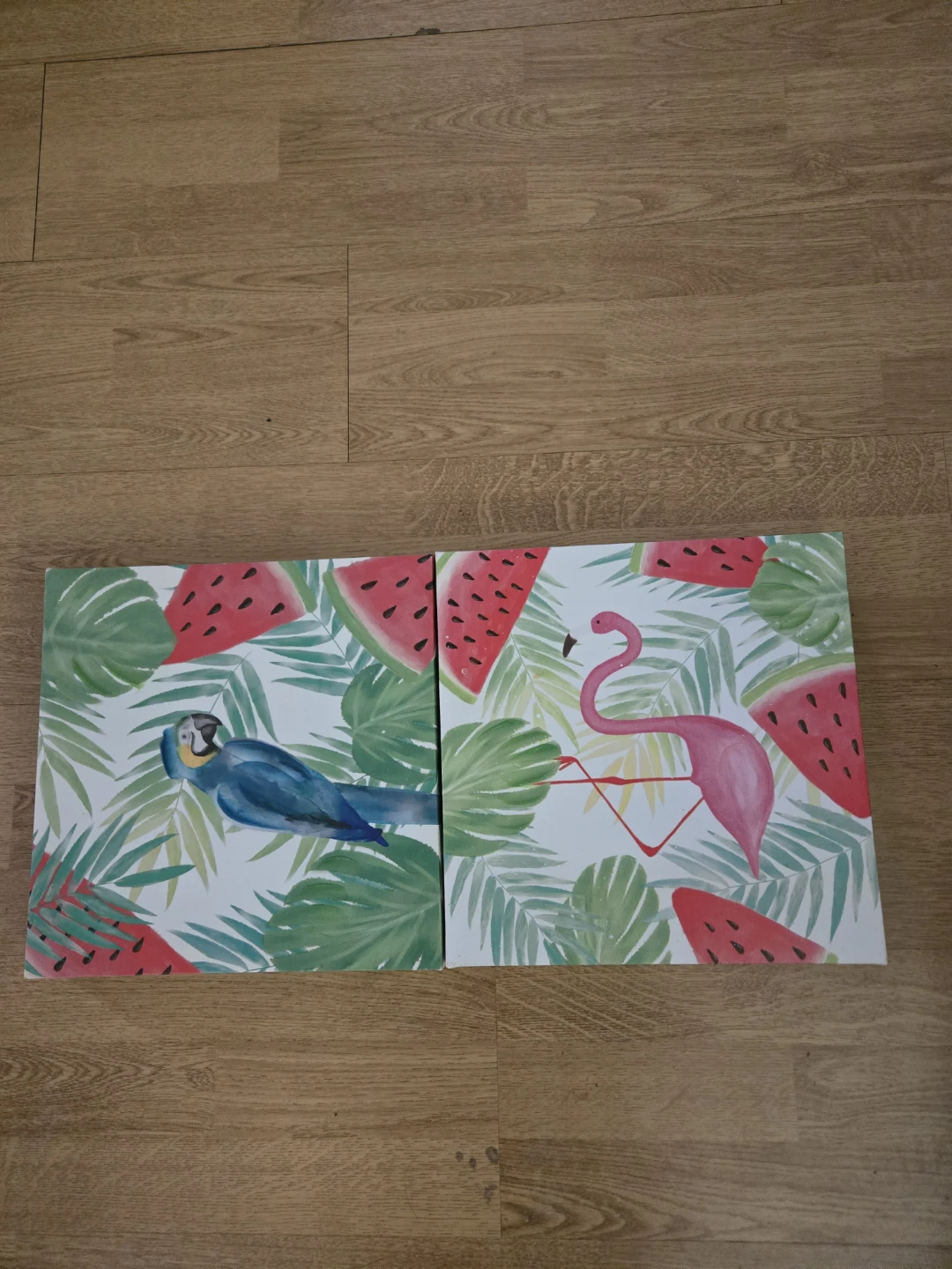 Set of 2 Tropical Wall Art Prints (Parrot & Flamingo)