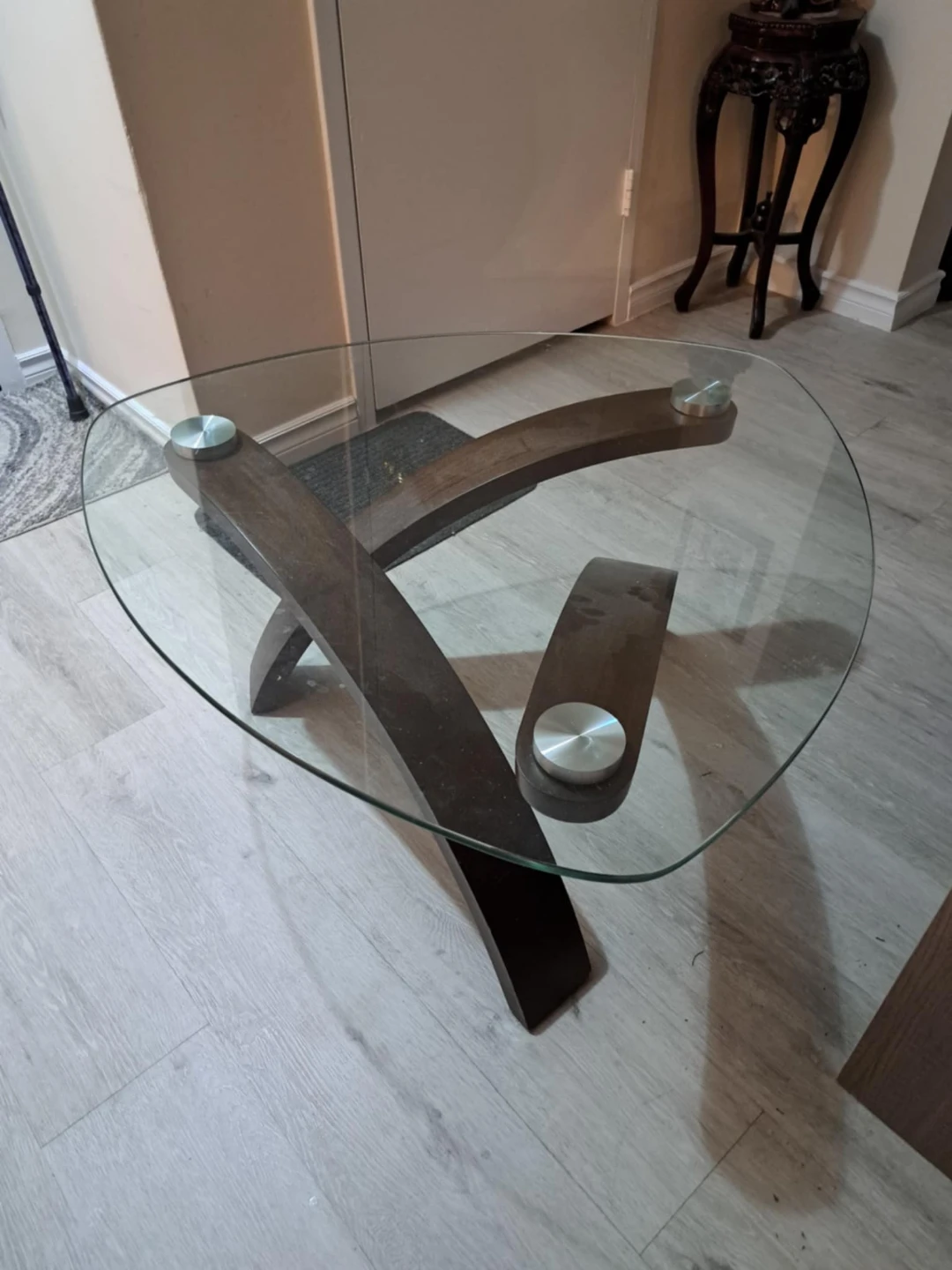 Glass Top Coffee Table with Wooden Base