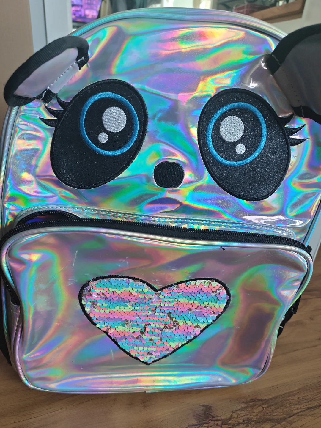 FREE Holographic Panda Backpack with Sequin Heart - photo 2