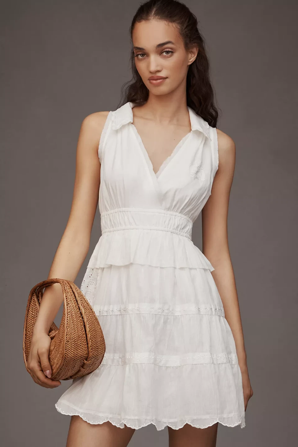 Anthropologie White Tiered Ruffle Mini Dress - photo 3