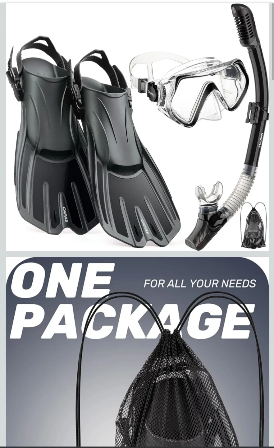 CAPAS Snorkel Set with Fins, Mask, & Snorkel Size: S/M - photo 3