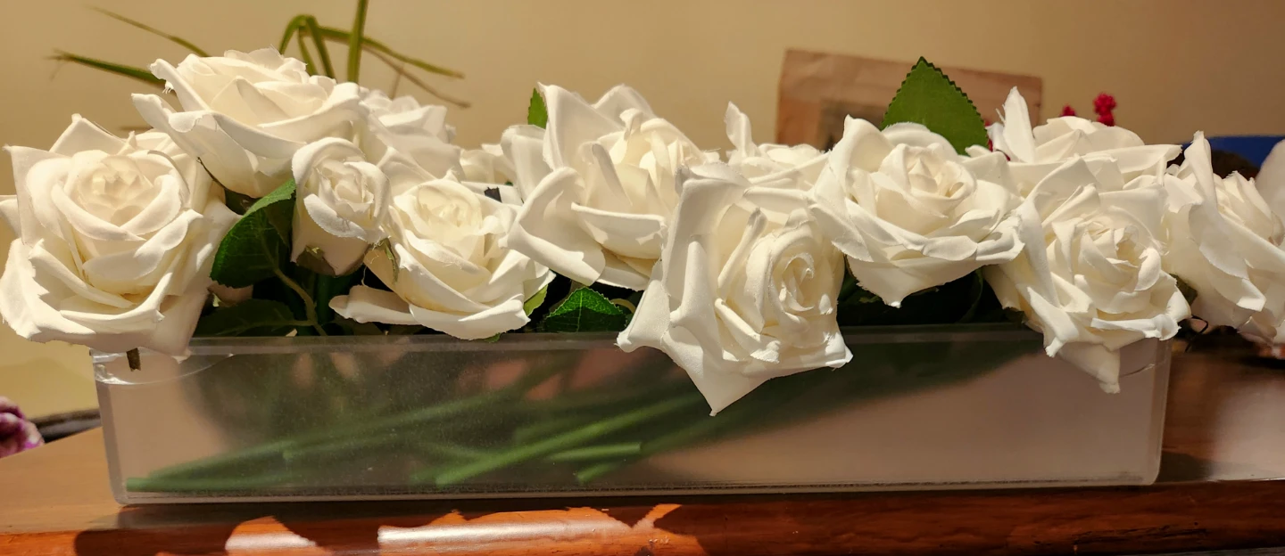 White Faux Rose Arrangement in Clear Box - photo 2
