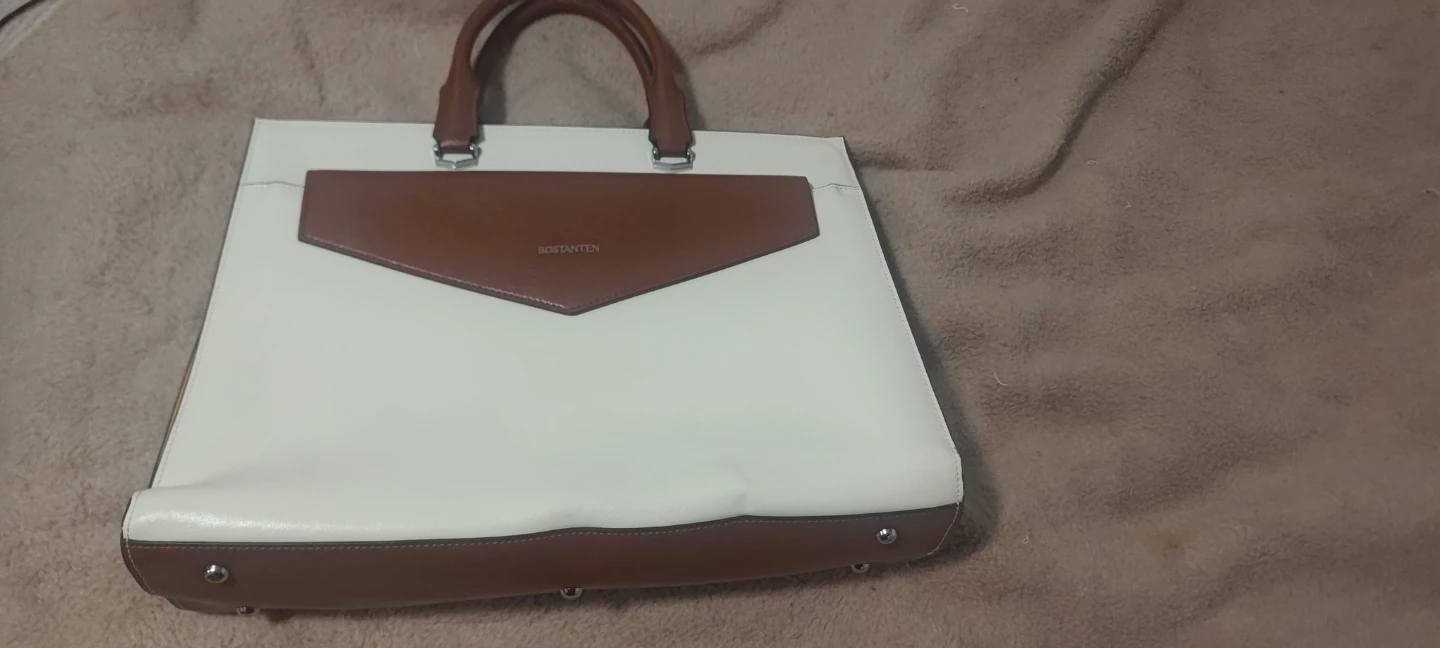 KOMTANTEN White and Brown Leather Tote Bag