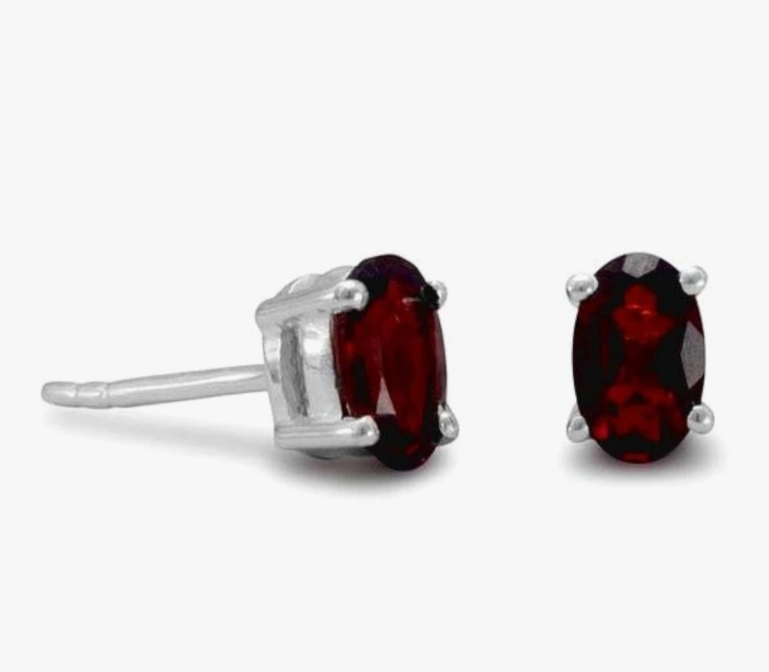 Sterling Silver Red Gemstone Stud Earrings - photo 2