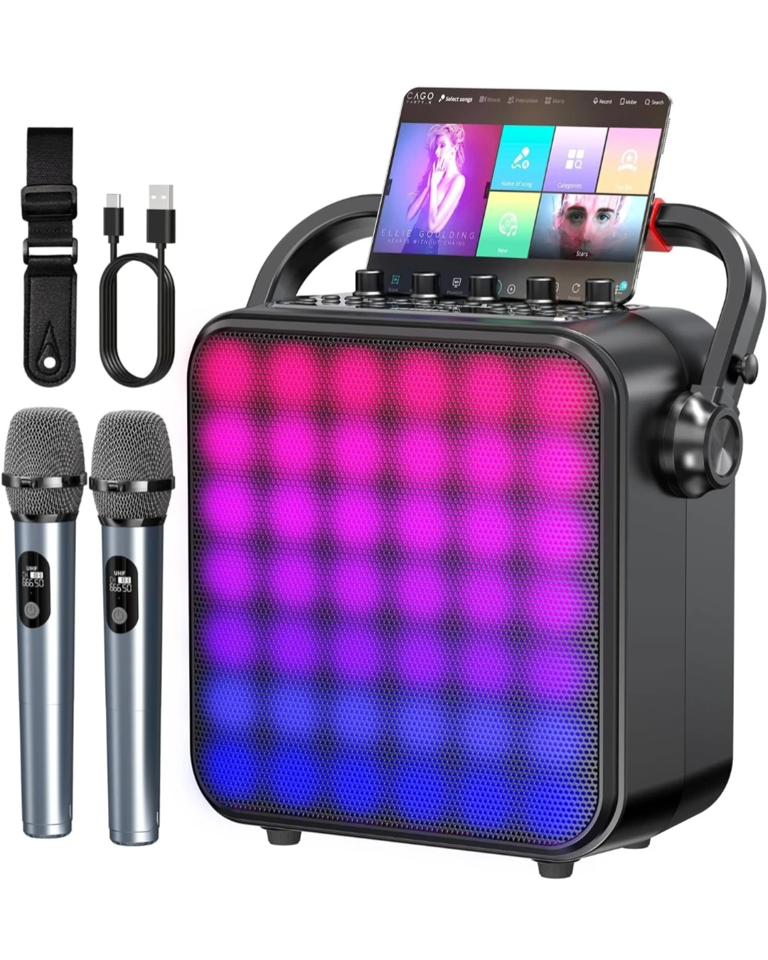 Gesnada Portable Karaoke Speaker with 2 Wireless Mics