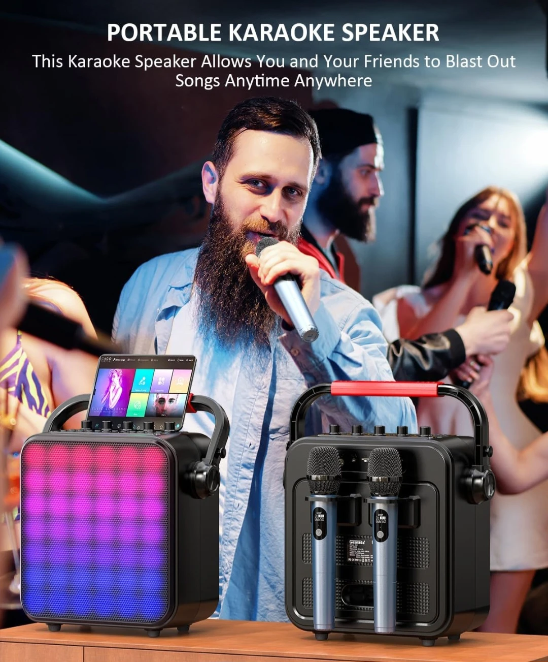 Gesnada Portable Karaoke Speaker with 2 Wireless Mics - photo 2