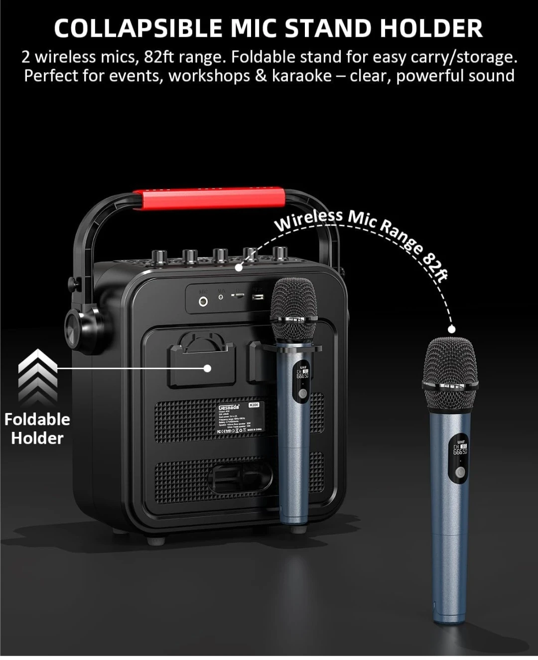 Gesnada Portable Karaoke Speaker with 2 Wireless Mics - photo 5