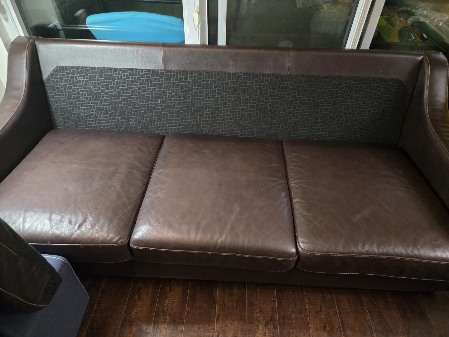 MOVING SALE! Brown Leather Three Seater Sofa - photo 2