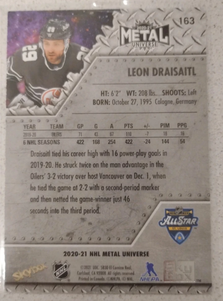 Leon Draisaitl 2020-21 Metal Universe All-Star Card 🥕 - photo 2